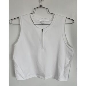 Athleta White‎ Half Zip Sleeveless Athletic Crop Top Racer Back Size L Workout